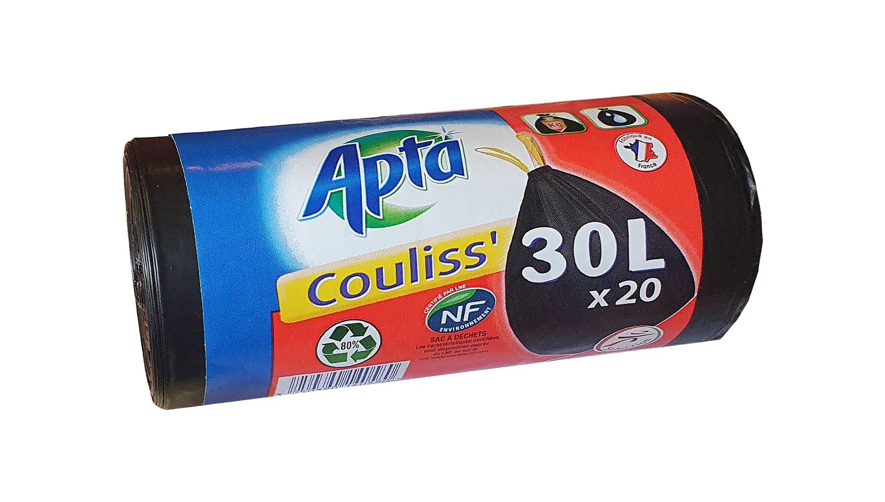 Apta - Sac poubelle lien coulissant 30 l, noir (20)