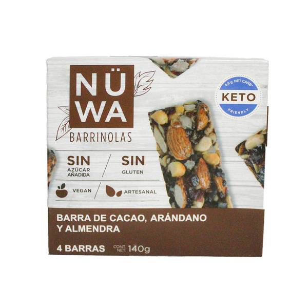 Nüwa · Barras con almendra, cacao, arándano y menta (4 x 35 g)