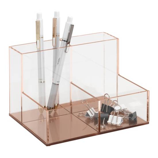 Realspace Acrylic 4-compartment Desk Caddy ( 3-1/2" x 3-1/2"/ rose gold)