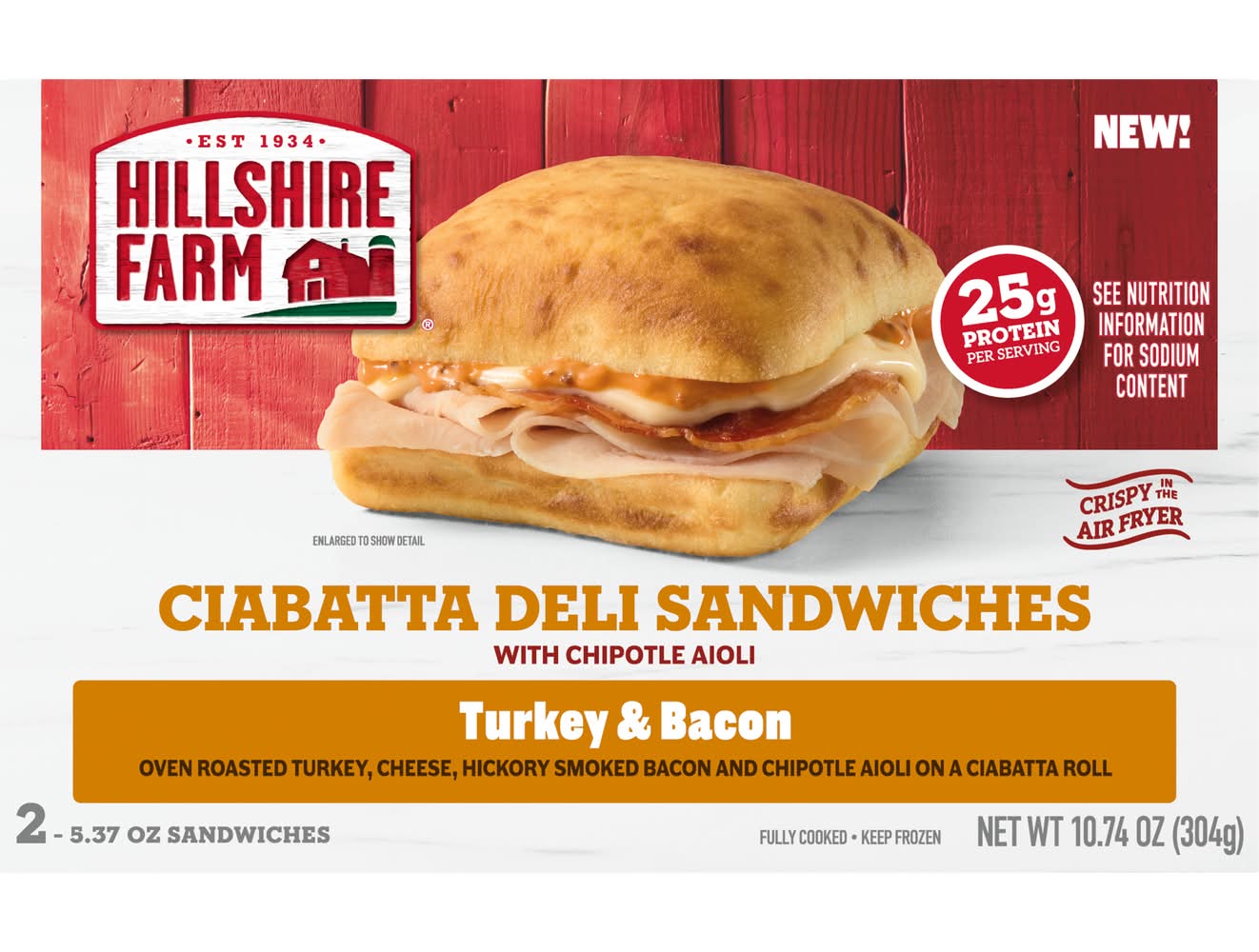 Hillshire Farm Ciabatta Deli Sandwiches, Turkey & Bacon (2 x 5.37 oz)