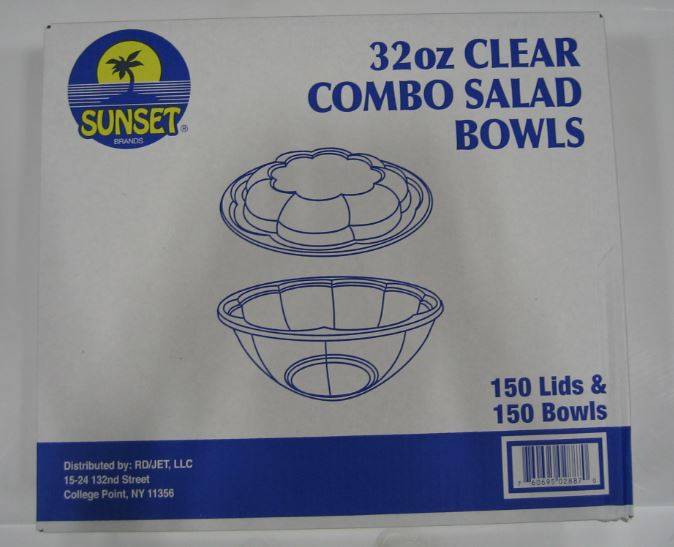 Sunset - 32 oz Plastic Salad Bowls with Lids - 150 sets (1X150|1 Unit per Case)