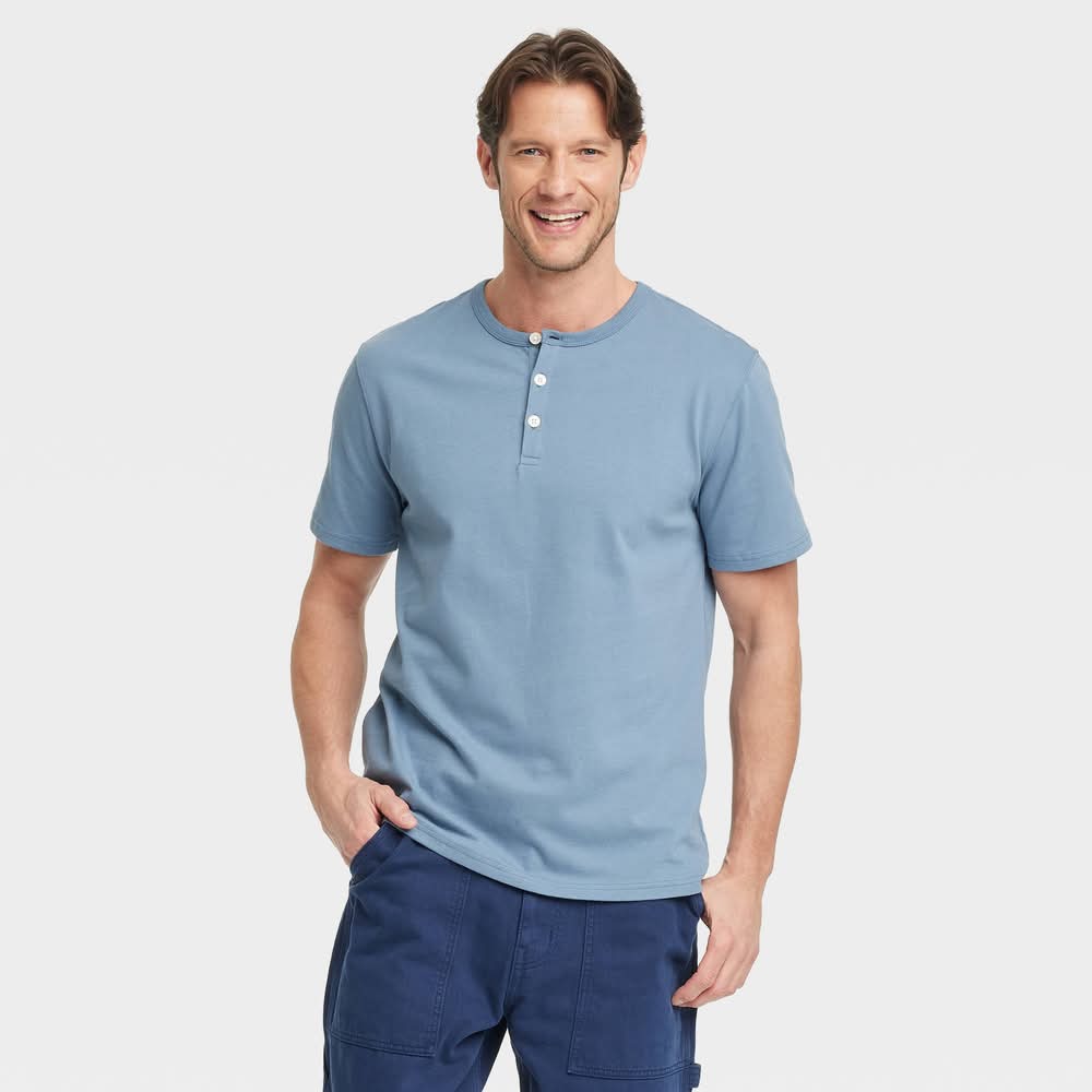Goodfellow & Co. Vintage Short Sleeve Henley Shirt, Men, L, Blue