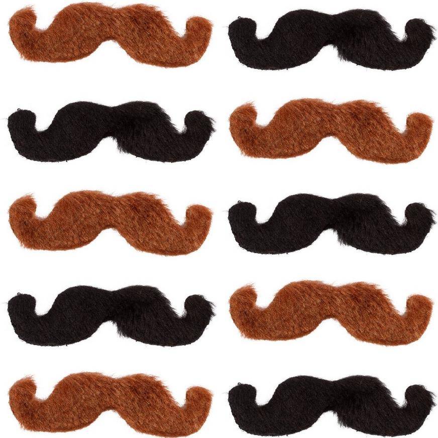 Party City Western Moustaches Accessory, Unisex, 15cm X 8.6cm, Black-Brown (10 ct)