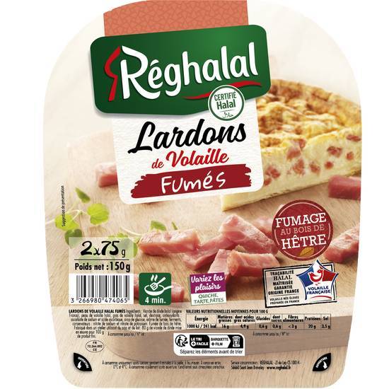 Lardons de volaille fumés au bois de hêtre - réghalal - 150g