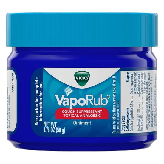 Vicks VapoRub Cough Suppressant Topical Analgesic Ointment, 1.76 OZ
