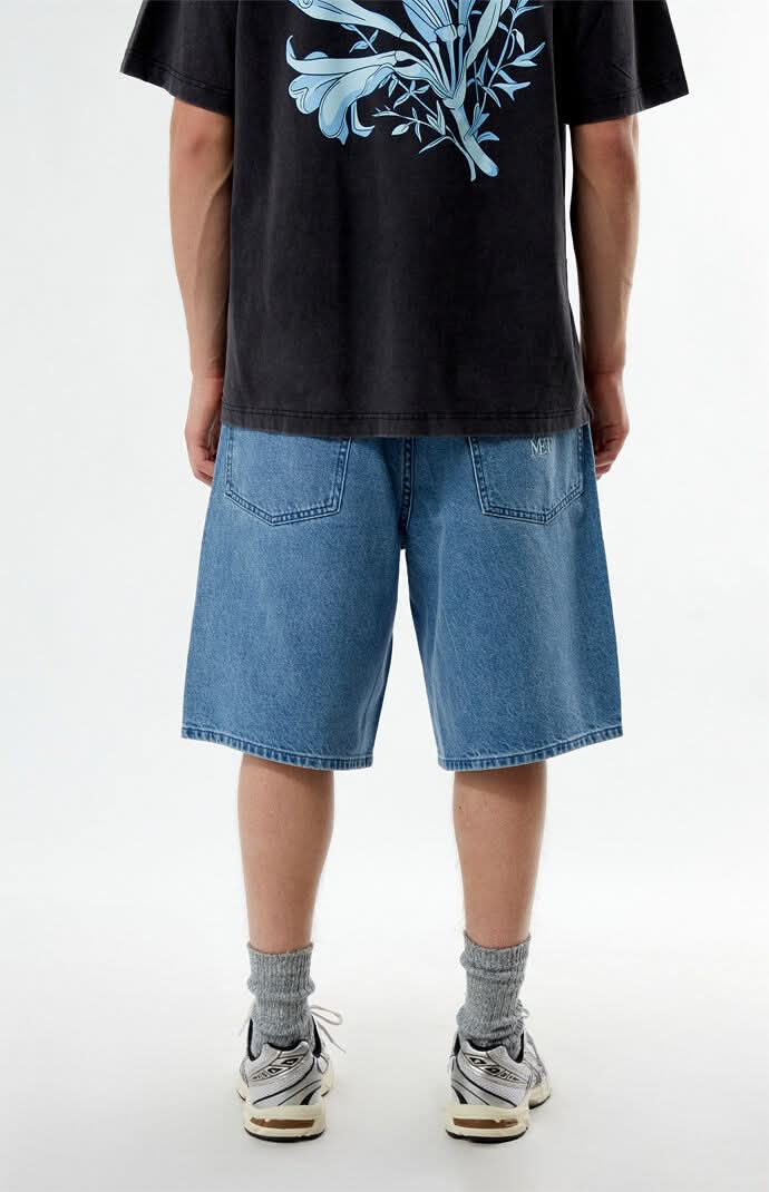 The Met Men's x Pacsun Moon Flask Lily Baggy Denim Shorts Light