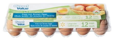 Great Value Organic Free Run Eggs, L, Brown (12 ct)