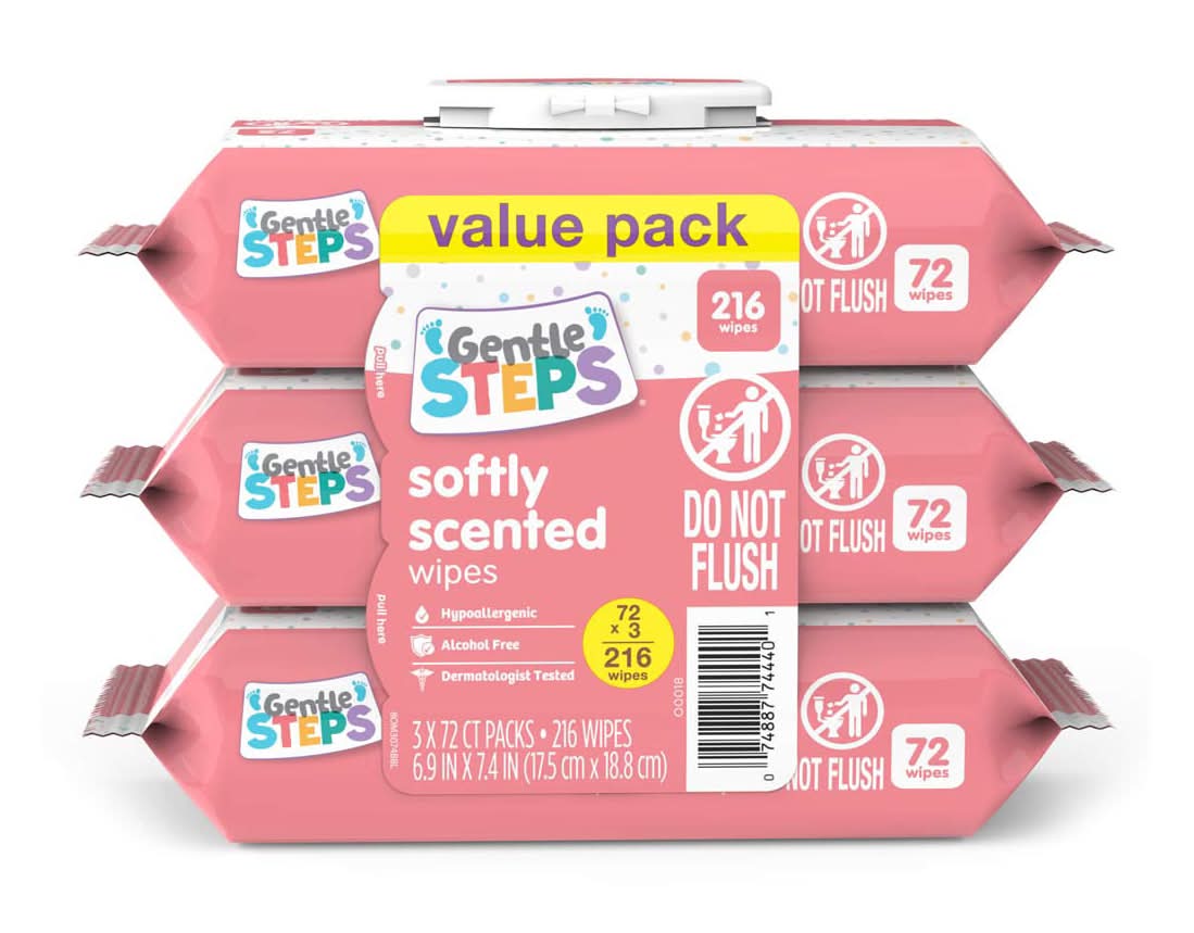 Gentle Steps Softly Scented Wipes, 6.9x7.4 in (3 x 72 ct)