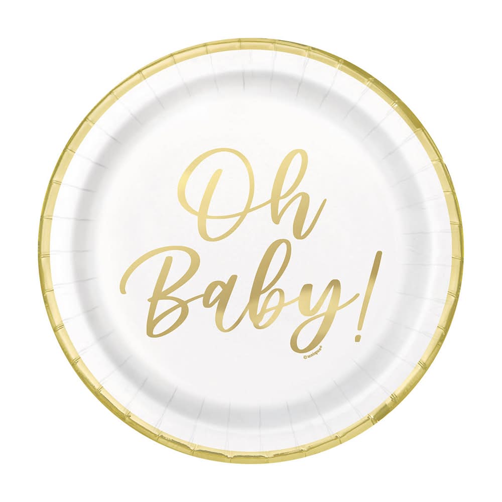 "Oh Baby" 9" Foil Round Plates 8ct