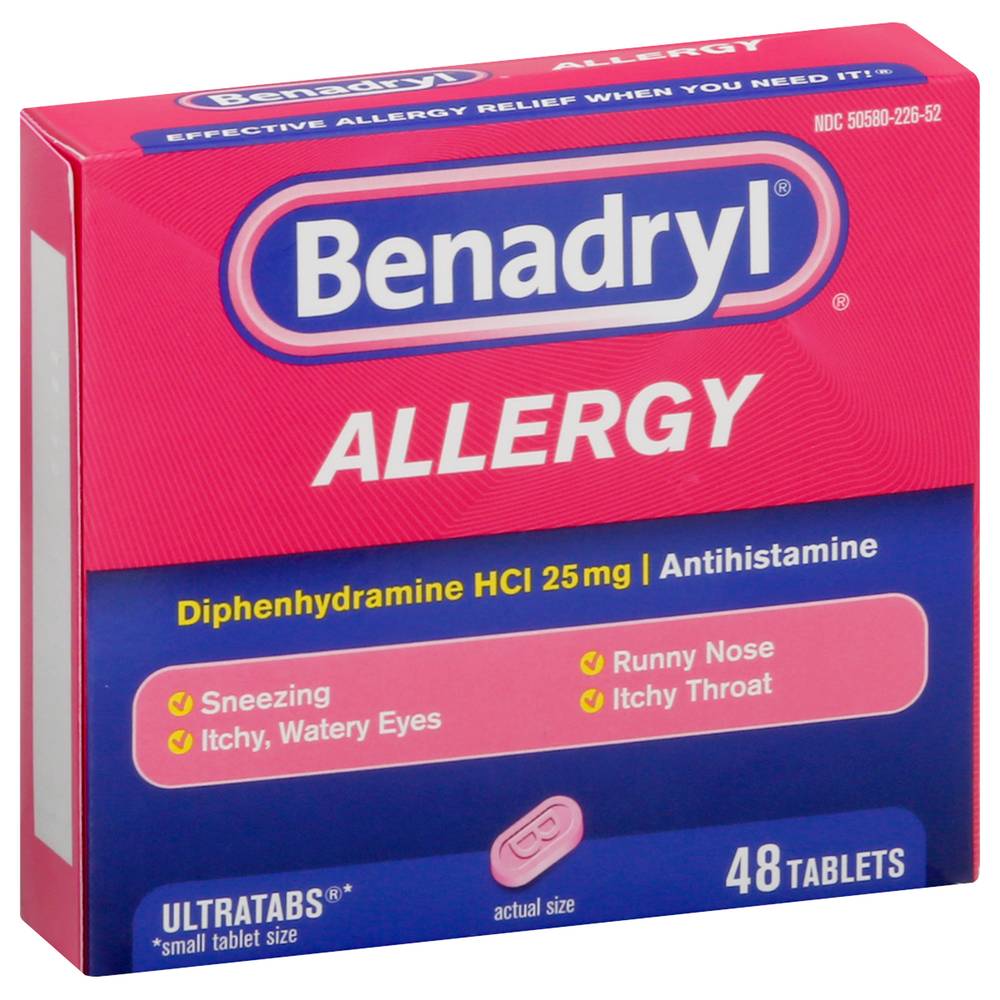 Benadryl Allergy Diphenhydramine Hci/Antihistamine Tablets 25 mg (1.2 g, 48 ct)