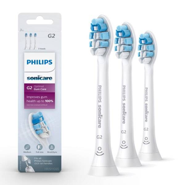 Philips Sonicare G2 Optimal Gum Care Electric Toothbrush Replacement Brush Heads, Medium Bristle, White, 3 CT
