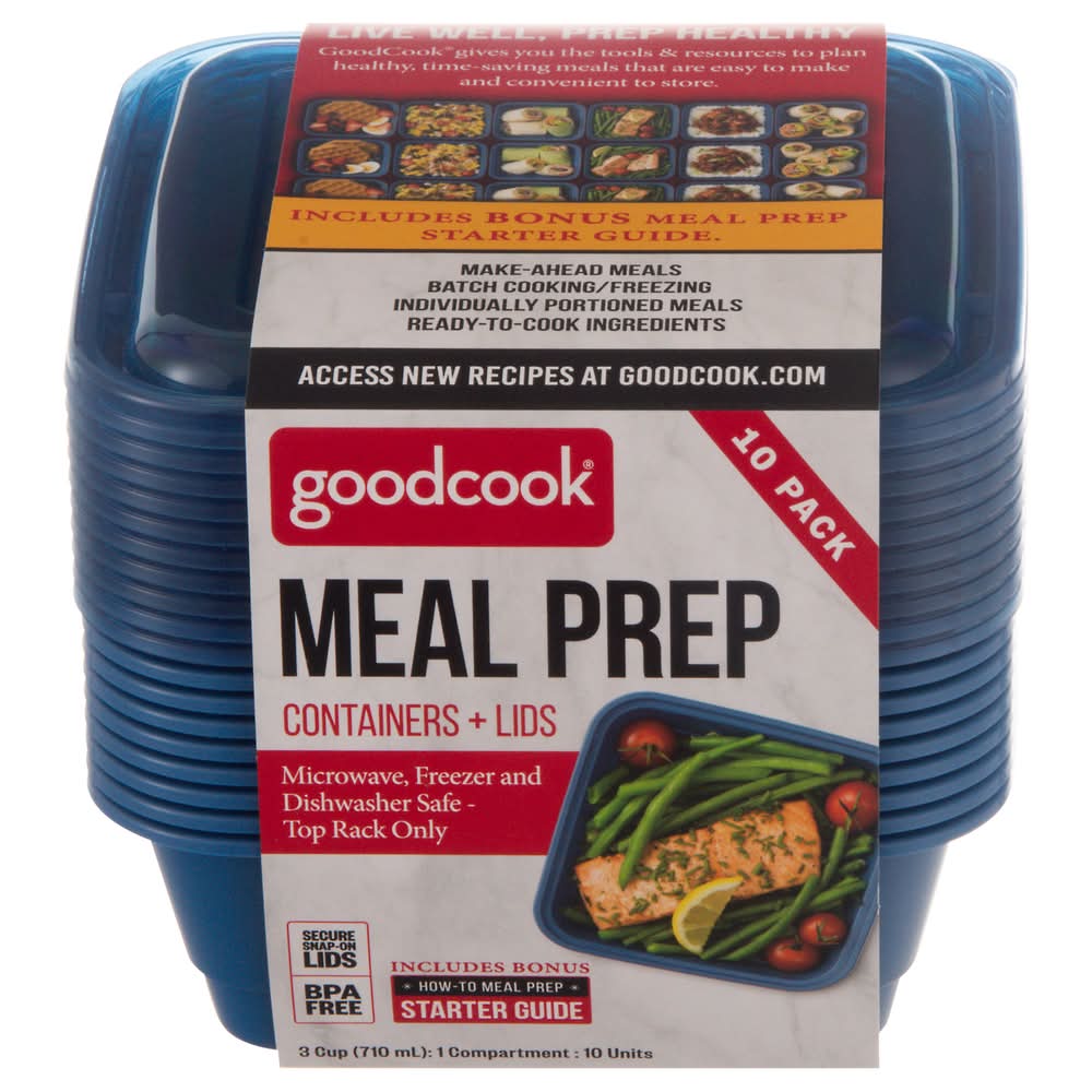 GoodCook Meal Prep 1 Compartment Square Containers + Lids (10 ct)