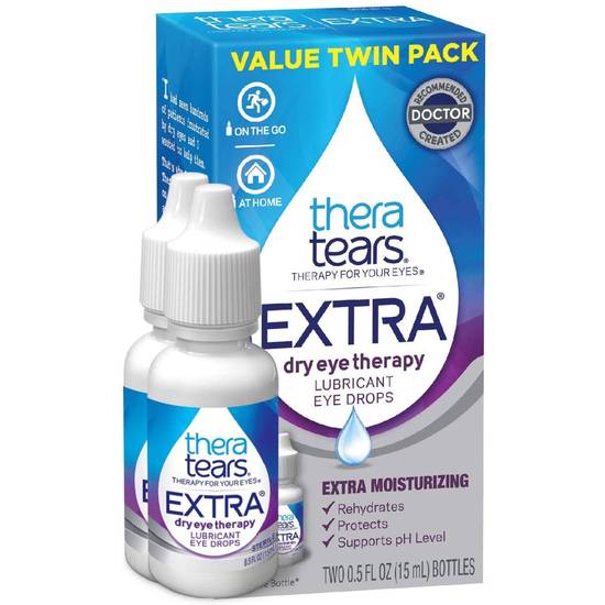 TheraTears EXTRA Dry Eye Therapy Lubricant Eye Drops for Dry Eyes, 2 x 0.5 fl oz Bottles, Twin pack