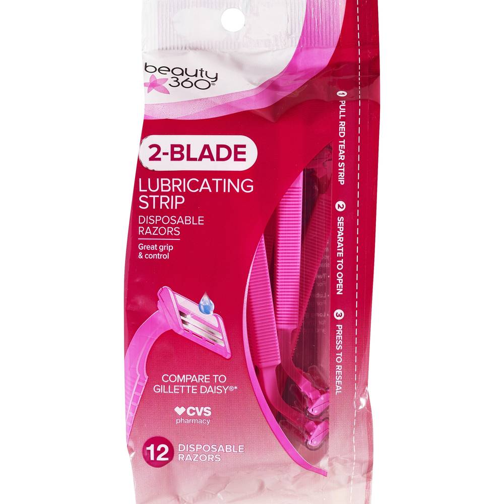 Beauty 360 2-Blade Disposable Razors, 12CT