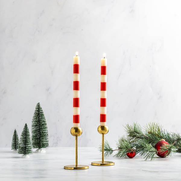 Peppermint Stripe Taper Candles, Set of 2