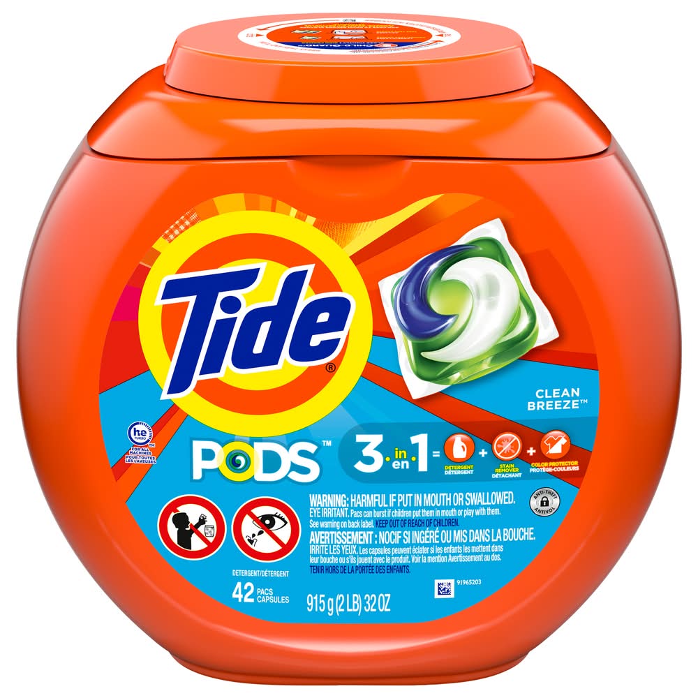Tide 3 In 1 Detergent Pods, Clean Breeze (34 oz, 42 ct)