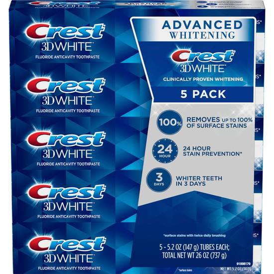 Crest 3d White Advanced Toothpaste (5 x 5.2 oz)