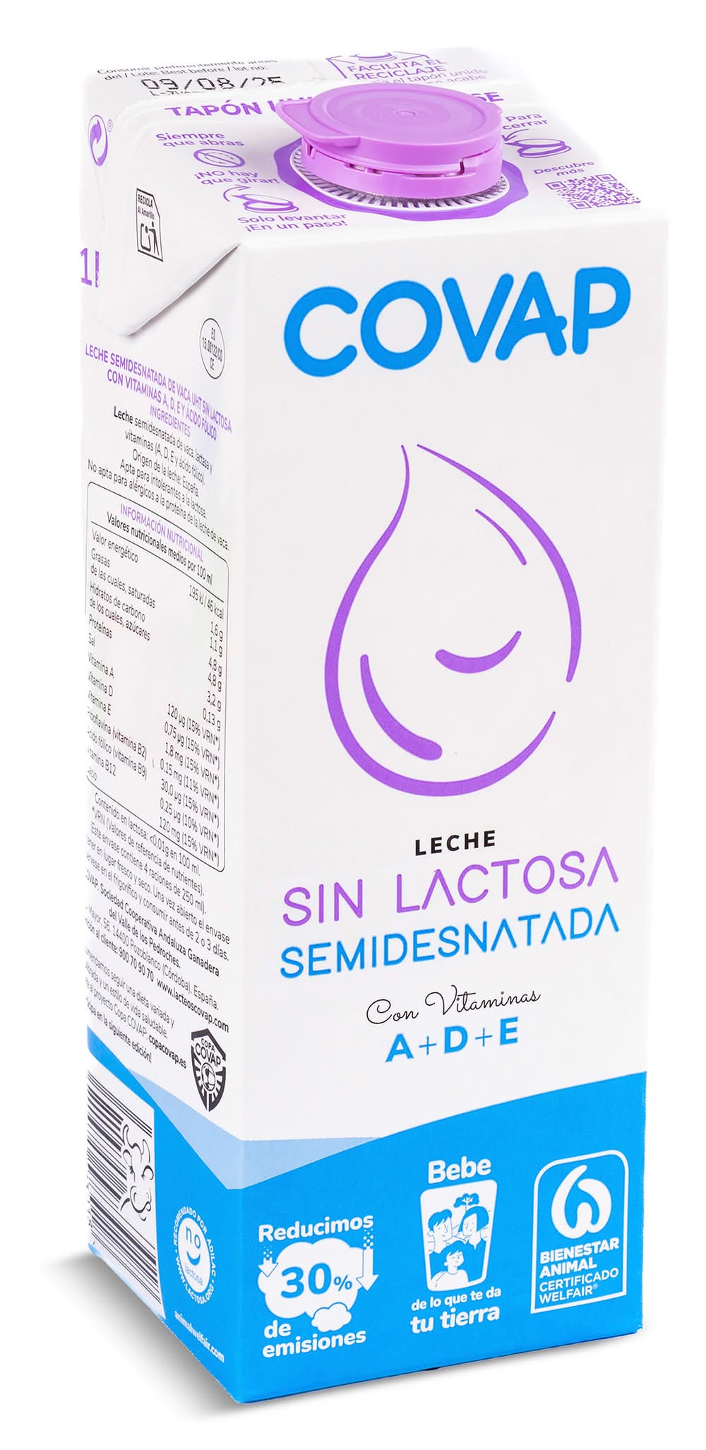 Leche Semidesnatada Sin Lactosa Covap Brik 1 L