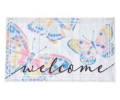 "Welcome" Blue & Pink Butterflies Doormat