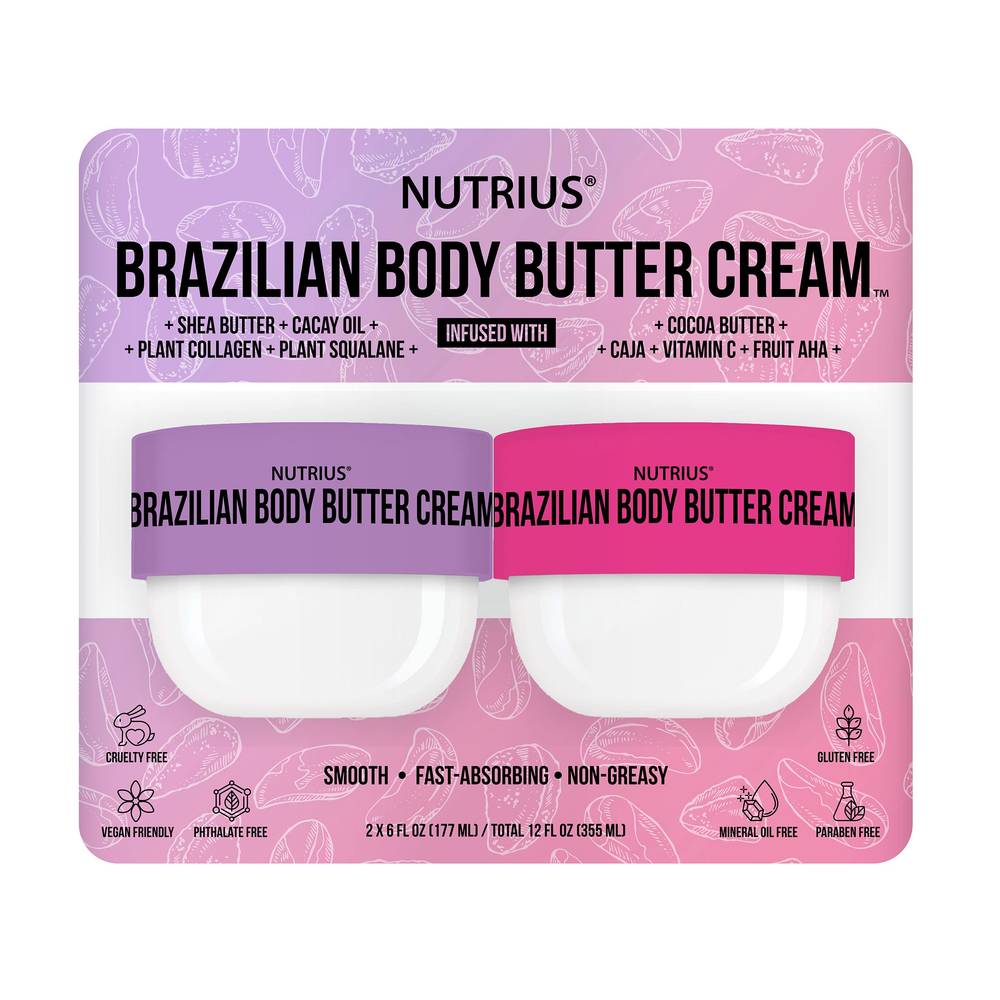 Nutrius Brazilian Body Butter Cream, 6 oz, 2-pack