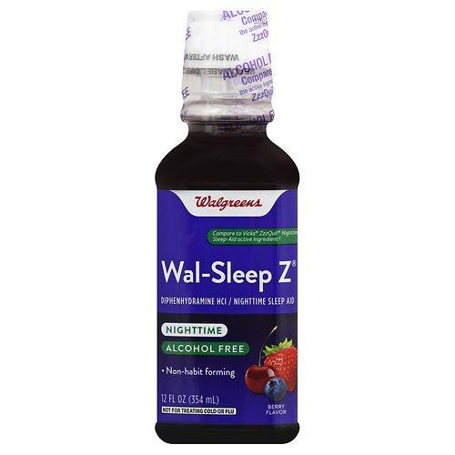 Walgreens Wal-Sleep Z Sleep Aid Liquid, Alcohol Free Berry - 12.0 oz