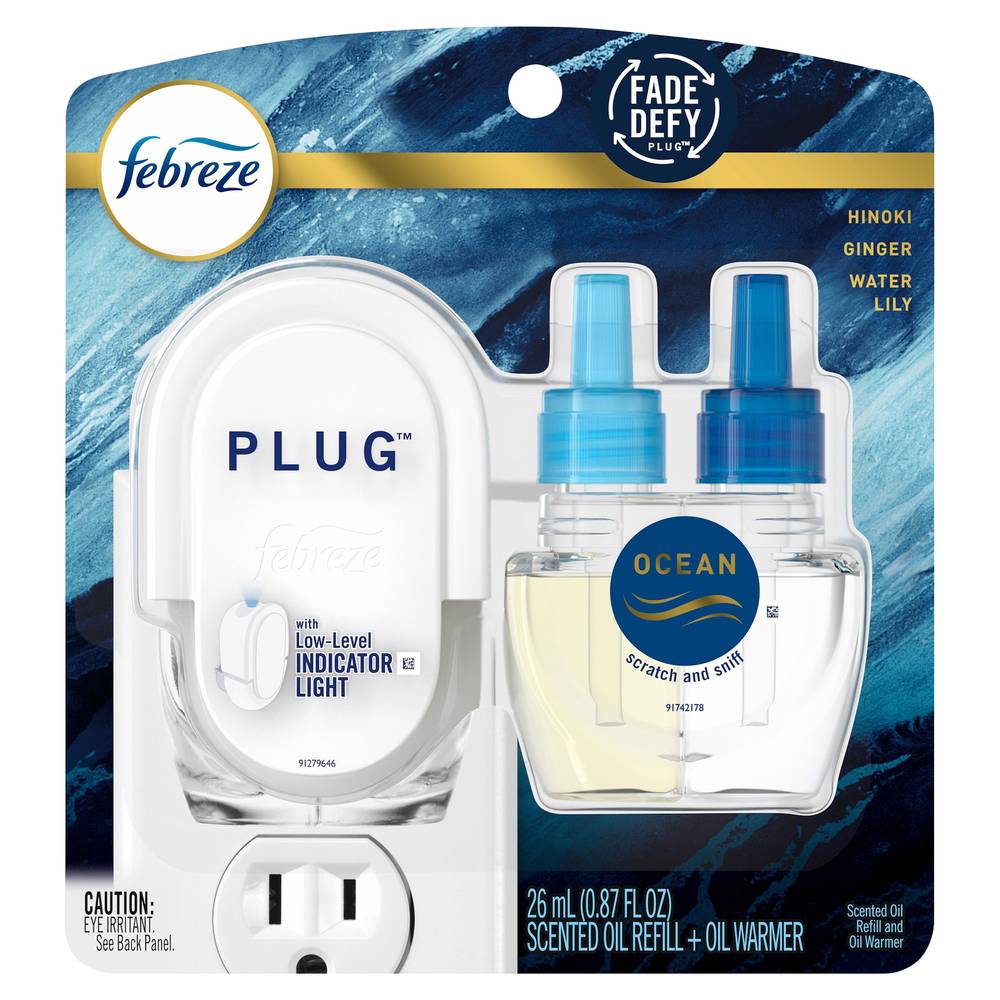 Febreze Plug Ocean Scent Air Freshener Refill + Oil Warmer (0.9 oz)