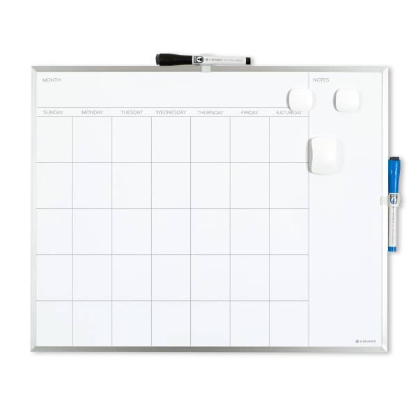 U Brands Magnetic Dry-Erase White Calendar Whiteboard Aluminum Frame With Silver Finish