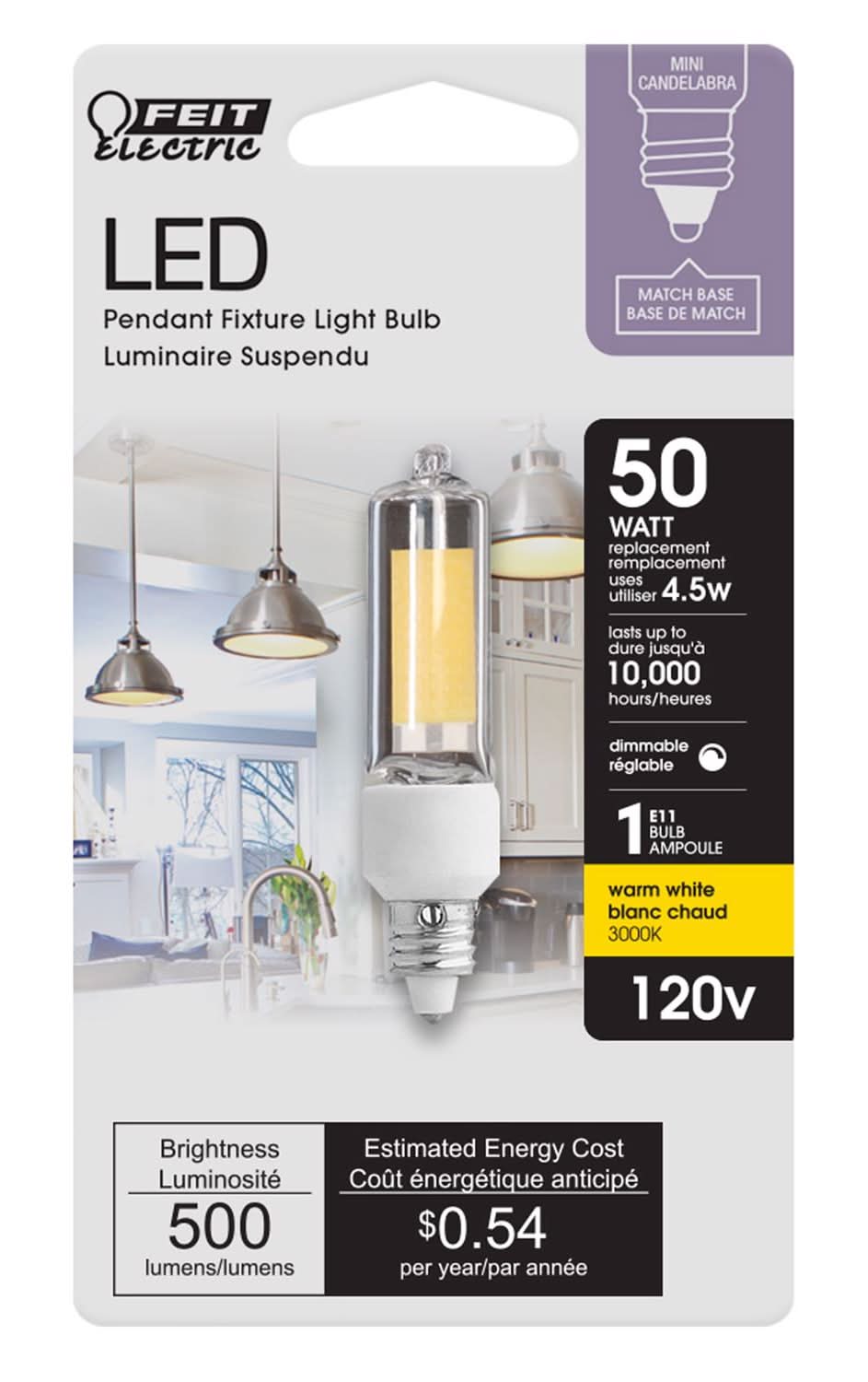 Feit T4 E11 Led Bulb Warm White 50 Watt Equivalence 1 Pk