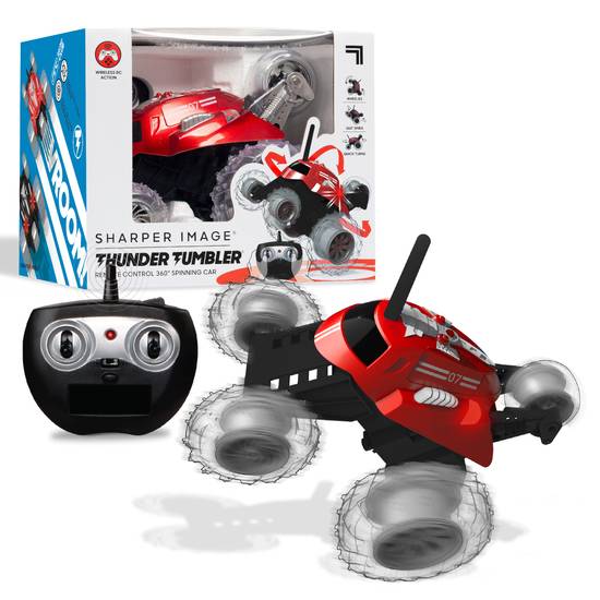 Sharper Image Thunder Tumbler Remote Control Car, With Led Lighting and 360 Spins, Age 6+, Red