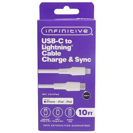 Infinitive Usb C To Lightning Charge & Sync Cable, 10 ft
