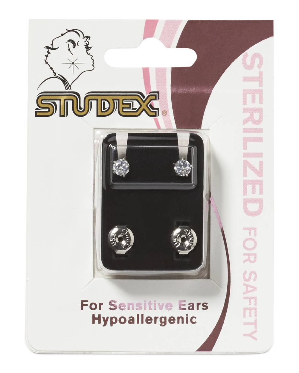 Studex Sterilized Stainless Steel Piercing Earrings, Women, Maxi, Clear