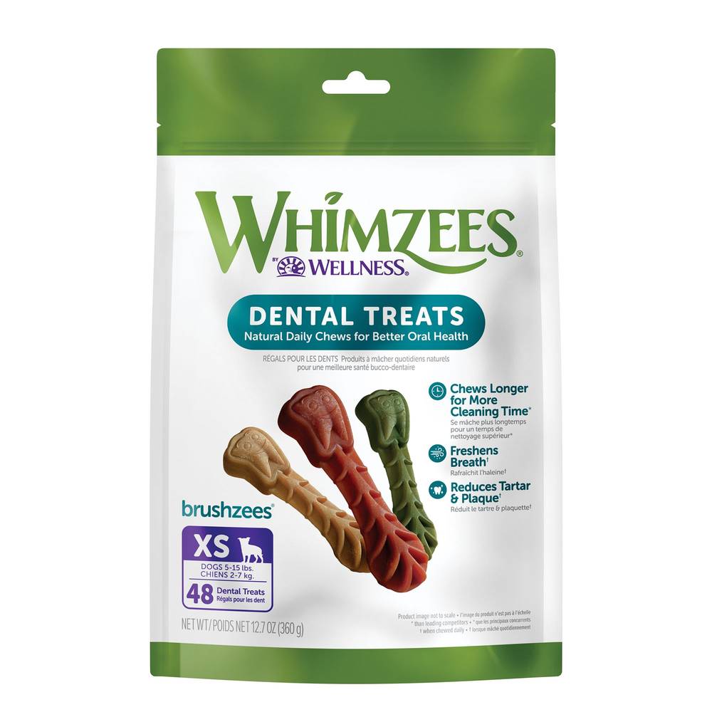 WHIMZEES Brushzees Extra Small Dental Dog Treat - Natural, Grain Free (Size: 48 Count)