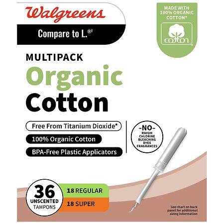 Walgreens Organic Cotton Bpa Free Plastic Applicator Tampons (36 ct)