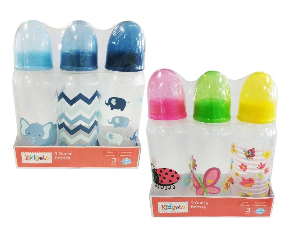 Kidgets Printed Bottles With Medium Flow Nipples 9 Ounce, Assorted (2 x 6 ct)