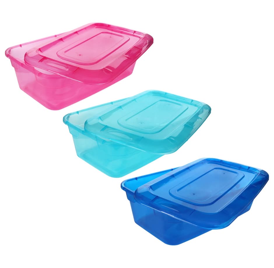 Essentials Rectangular Translucent Plastic Storage Boxes With Lids, 13.75x8.125x4.25 in, Assorted (3 ct)