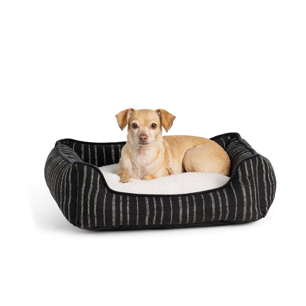 Top Paw® Black & White Striped Cuddler Dog Bed (Color: Black, Size: 22\"L X 18\"W X 6.5\"H)