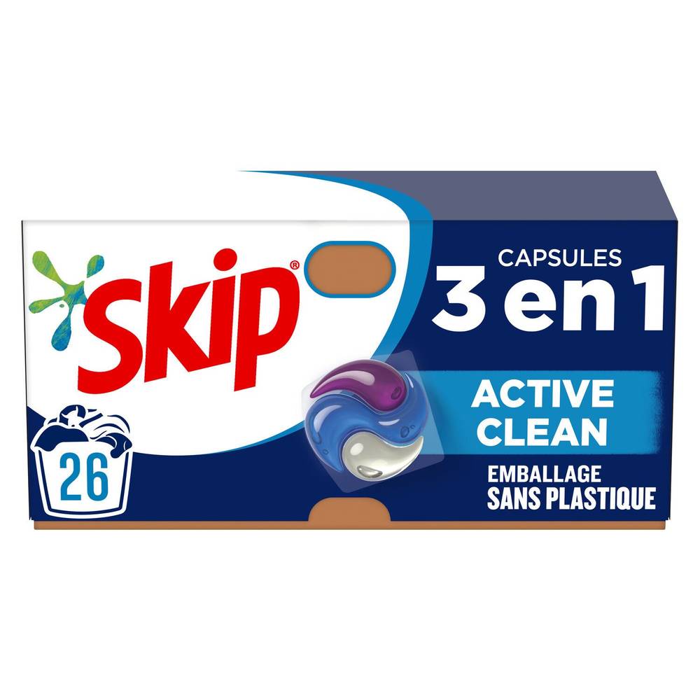 Lessive Capsule 3En1 Active Clean SKIP - la boîte de 26 capsules