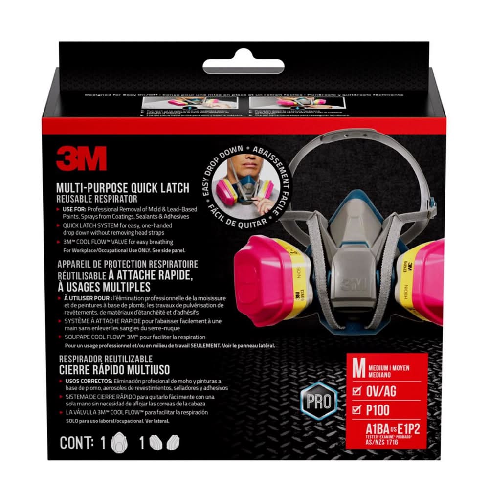 3M P100 Multi-Purpose Half Face Respirator Pro-Series Blue M 1 Pc