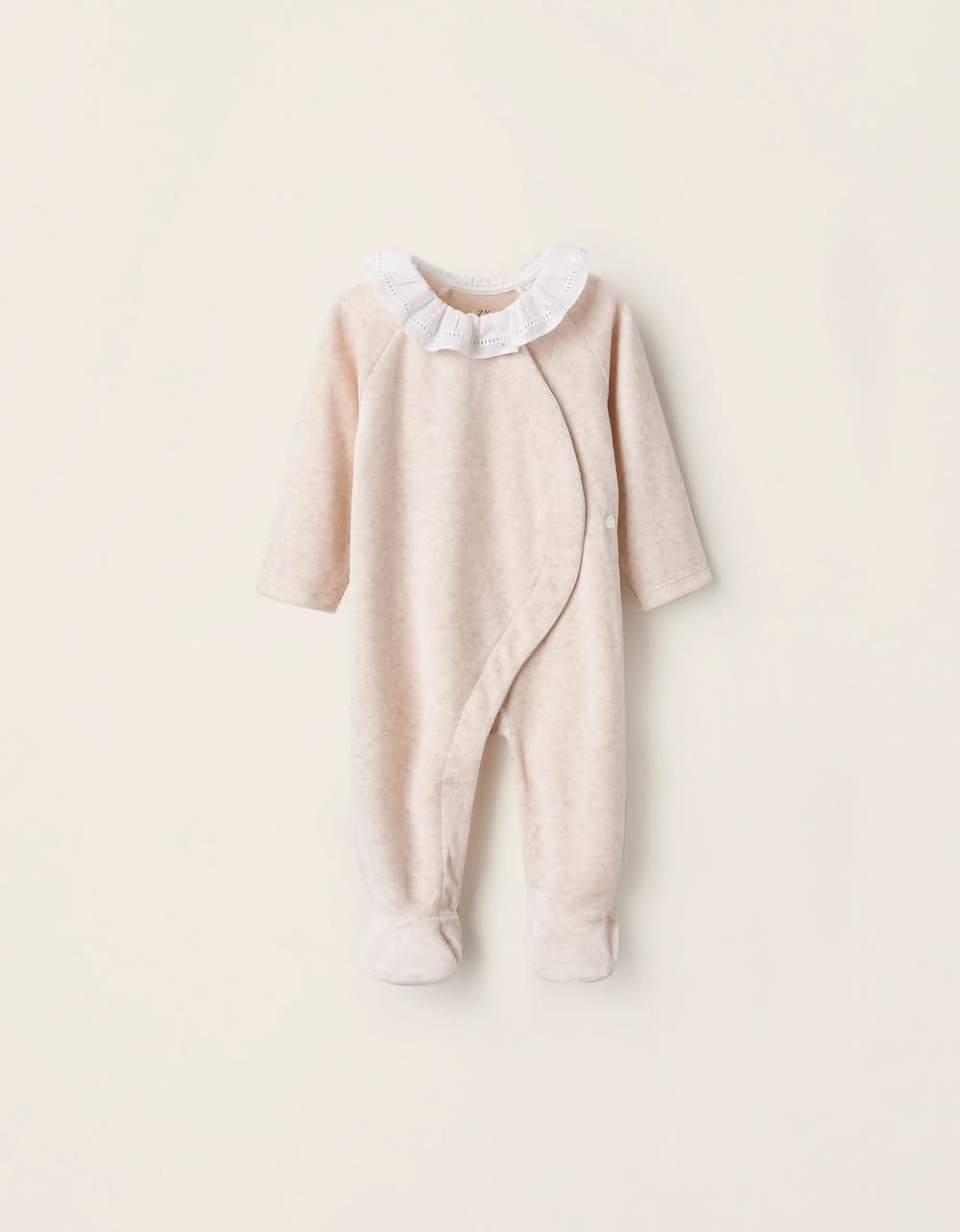 Babygrow De Veludo Com Gola De Folhos Para Recém-Nascida, Bege (Bege Claro - 3/6M)