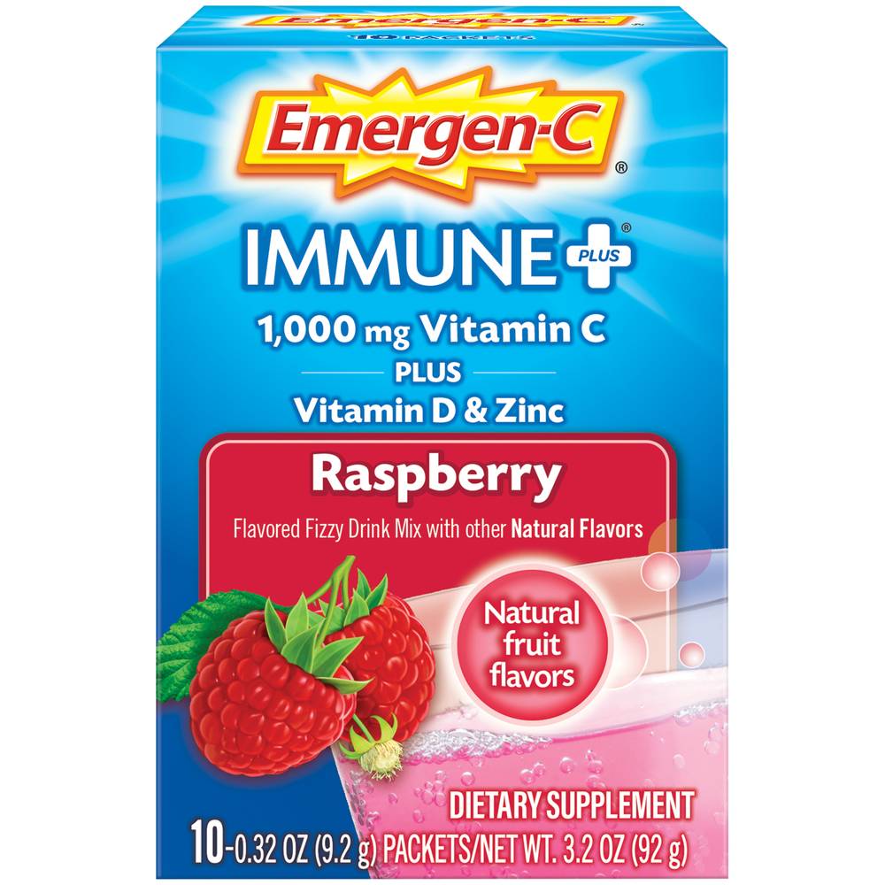 Emergen-C Immune Plus Vitamin-C Powder Drink Packets Raspberry (10 ct)