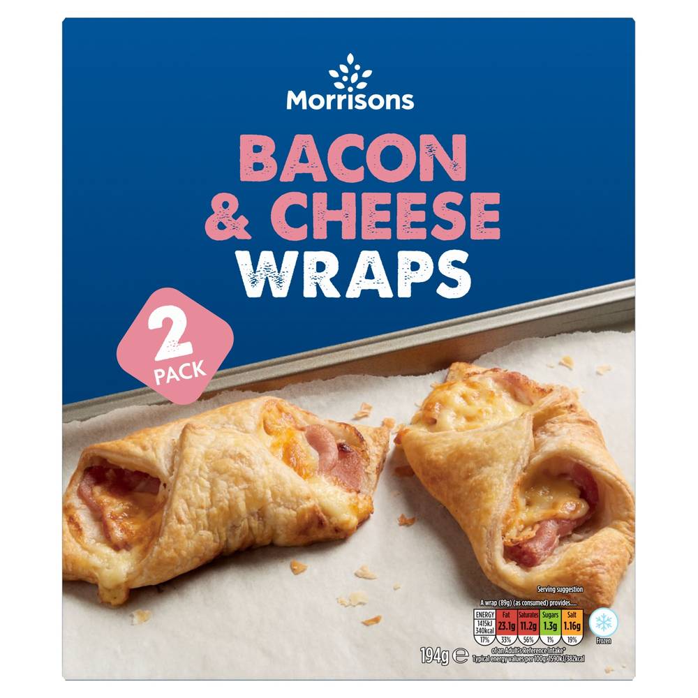 MORRISONS FROZEN BACON & CHEESE WRAPS 194G