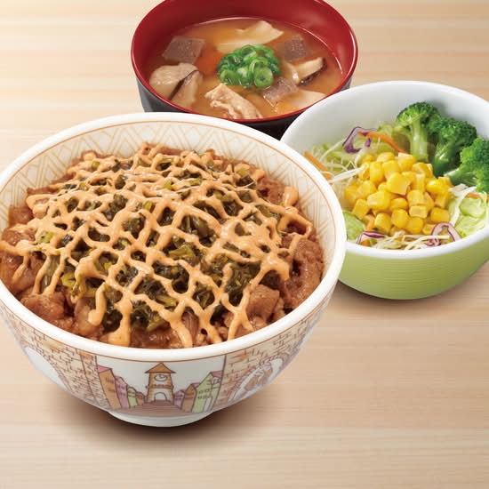 高菜明太マヨ牛丼とん汁サラダセット