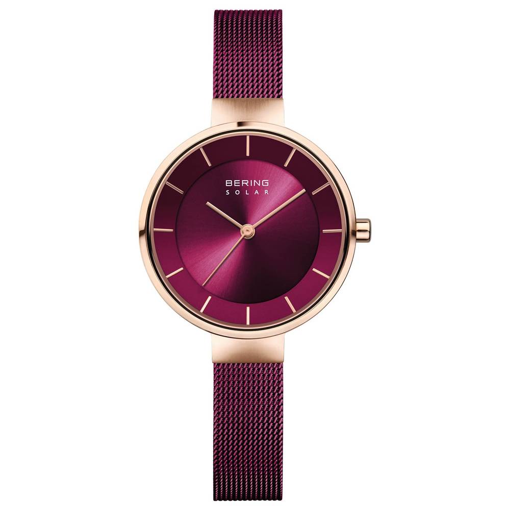 Bering Solar Ladies Watch Purple Milanese Mesh Bracelet