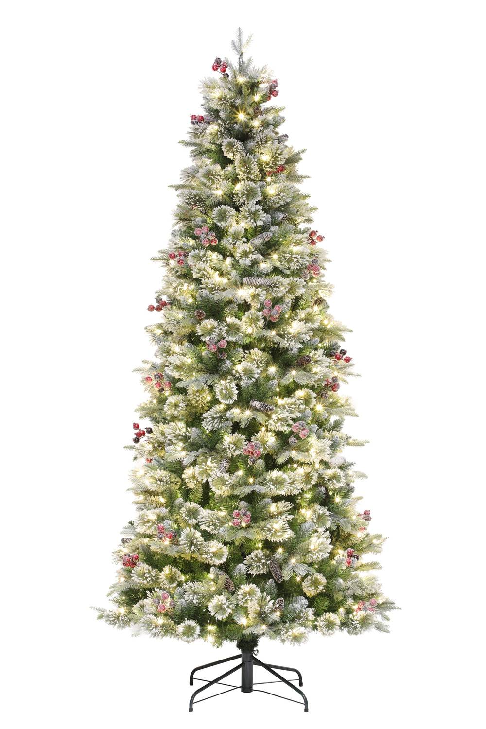 Holiday Living Slim Flocked Frost Berry Mixed Needle Pre-Lit Led Artificial Christmas Tree, 7.5-ft