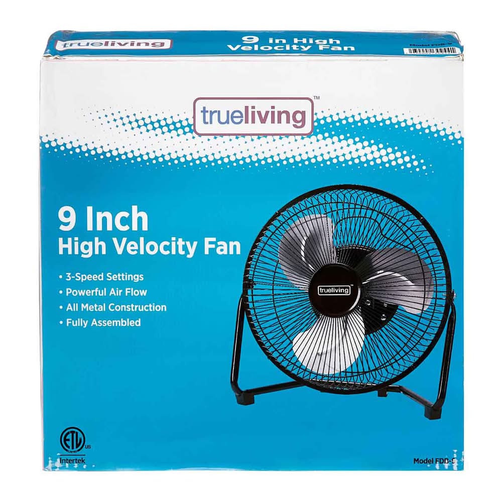 TrueLiving Powerful High Velocity Fan, 9 in, Black