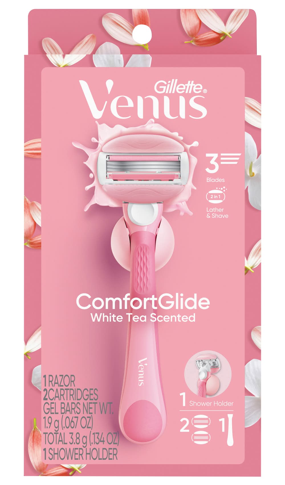 Gillette Venus Comfort Glide 2 in 1 Lather & Shave Razor, White Tea, Women (3.8 g, 3 ct)