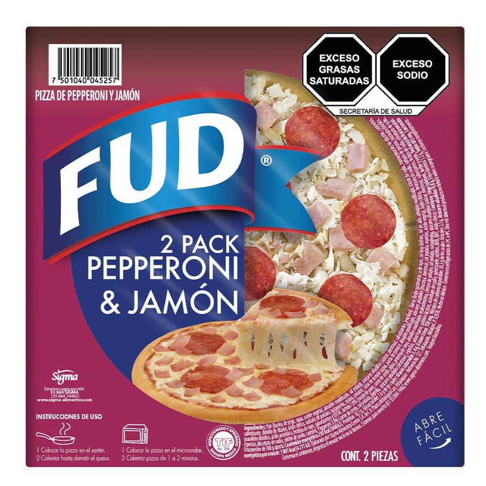 Fud pizzas de pepperoni y jamón (2 piezas)