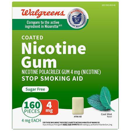 Walgreens Nicotine Polacrilex Coated Gum Stop Smoking Aid Mint