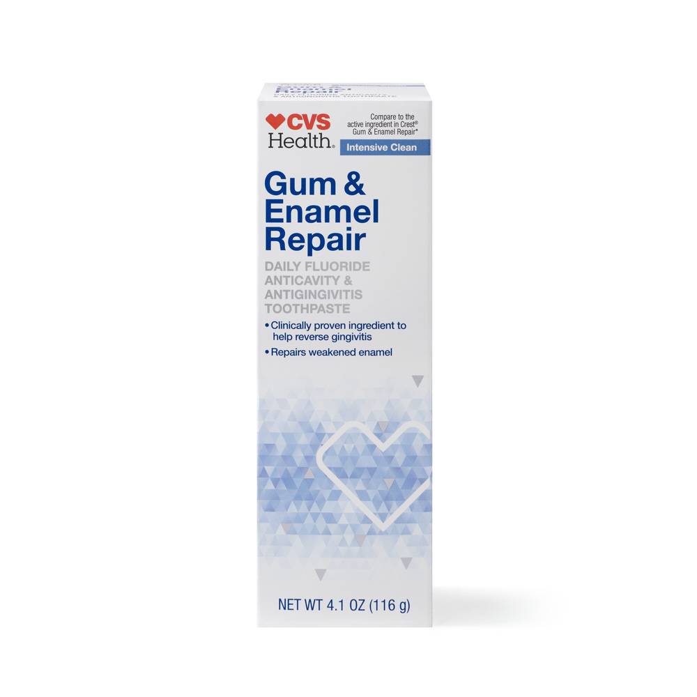 CVS Health Intensive Clean Enamel Repair And Gum Health Fluoride Toothpaste, Mint, 4.1 OZ