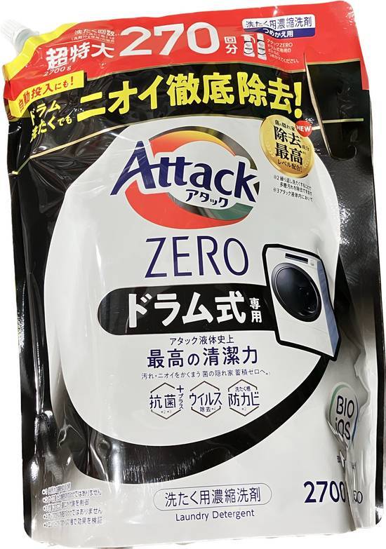 ATTACK ZEROドラム式濃縮液体洗濯洗剤2700g270回270LOADS